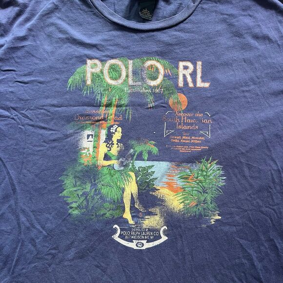 VTG Polo Ralph Lauren Diamond Head Hawaiian Islands T Shirt Blue Mens Sz Large - Picture 2 of 6